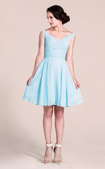 V-neck A-line Short Dress With Bow Tie