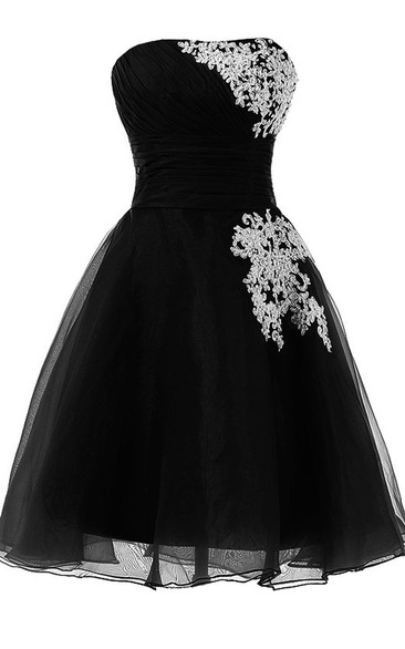 Strapless A-line Chiffon Layered Dress With Appliques
