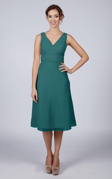 V Back V Back A-line Chiffon Short Dress Turquoise