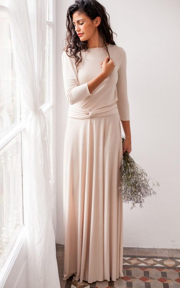 Floor-length Jersey&Satin Dress