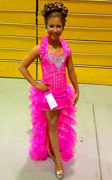 Beautiful Fuchsia Organza Flower Girls Dress With Crystal