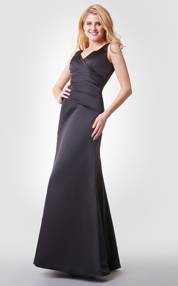 V-neck Ruched Long Chiffon Dress With V-back