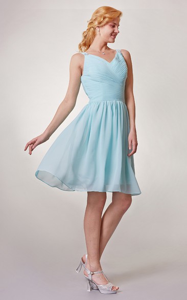 Short Sleeveless Chiffon Dress With Beading