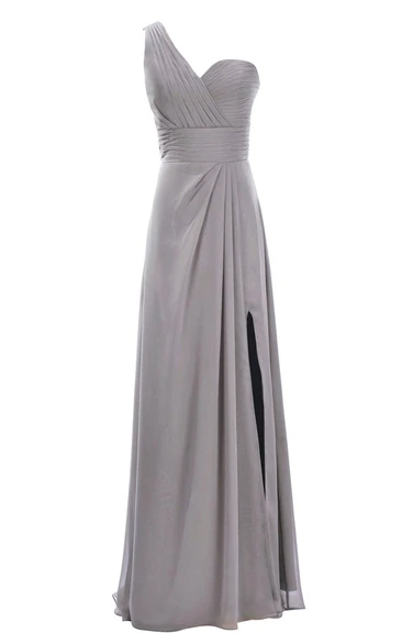 One-shoulder Sweetheart Long Empire Dress With Side Slit