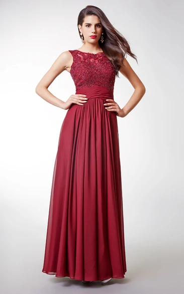 Gorgeous Cap-sleeved Long Chiffon Dress With Lace-embellished Bodice