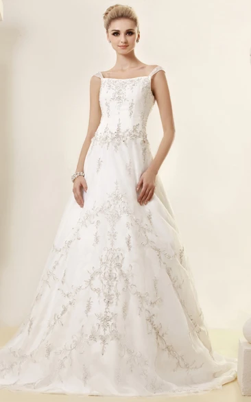 Strapped A-Line Beaded Dress With Embroideries and Low-V Back