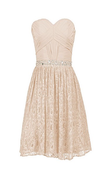 Sweetheart Short Dress With Beaded Waist and Lace