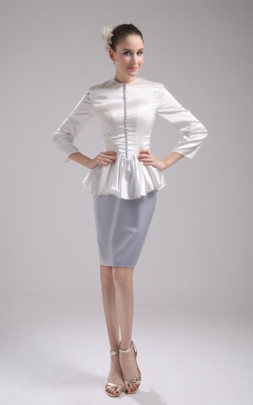 Two-Tone Long-Sleeve Pencil High-Neck Dress With Peplum