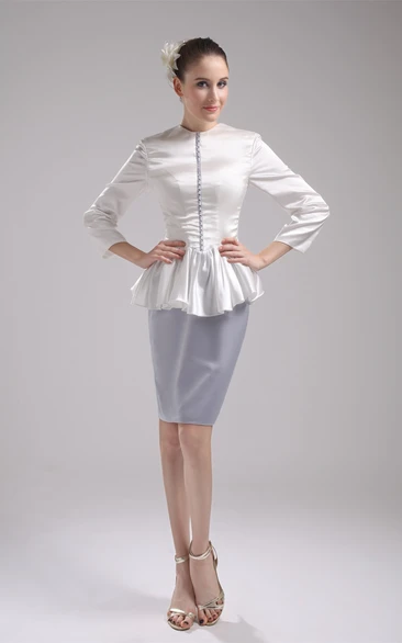 Two-Tone Long-Sleeve Pencil High-Neck Dress With Peplum