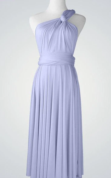 One Shoulder Pleated A-line Jersey Knee Length Dress With Bandage