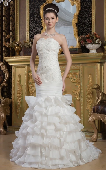 Sleeveless Ruffled Mermaid Tiers and Gown With Appliques