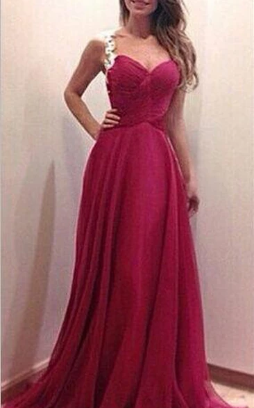 Modern Sweetheart Sleeveless Chiffon Prom Dress Spaghetti Strap Floor-length With Appliques