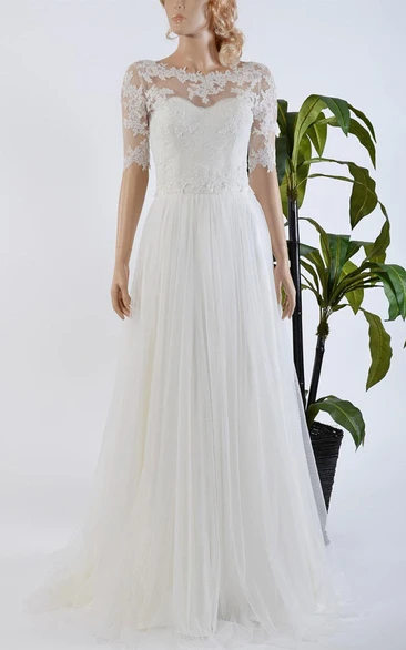 Tulle Satin Bowed Lace Bolero Wedding Dress