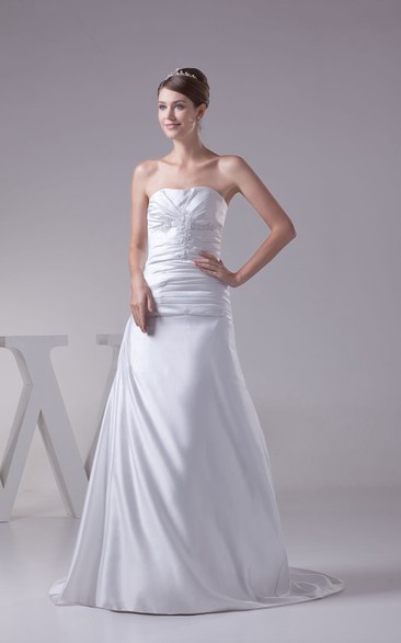 Refined Strapless Ruched Sheath A-Line Dress With Corset Back