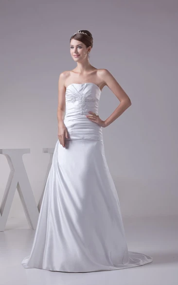 Refined Strapless Ruched Sheath A-Line Dress With Corset Back