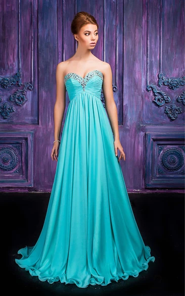 A-line Floor-length Sweetheart Sleeveless Chiffon Zipper Dress