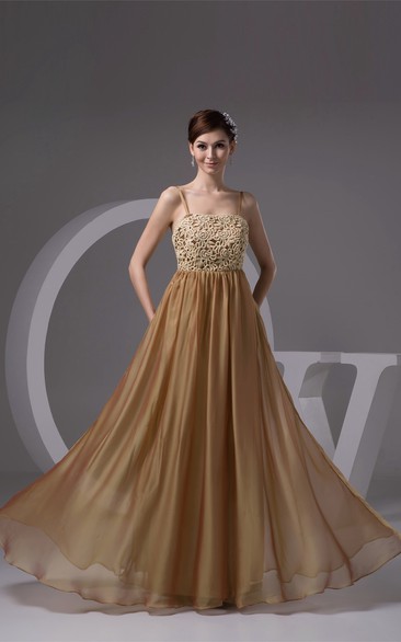 Spaghetti-Strap Maxi Lace and Gown With Pleats