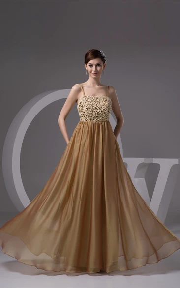 Spaghetti-Strap Maxi Lace and Gown With Pleats