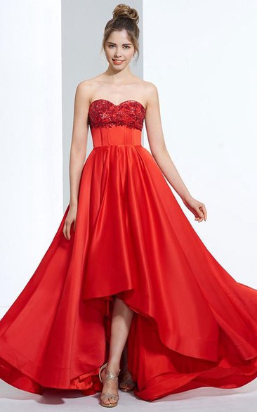 A-Line Sweetheart Appliques Sequins Asymmetry Sweep Train Prom Dress