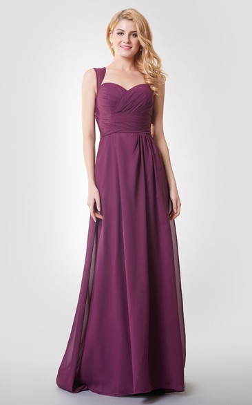 A-line Ruched Long Chiffon Dress With Key-hole