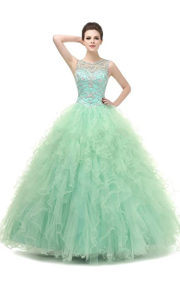 Ball Gown Maxi Beading Tulle Sequins Dress