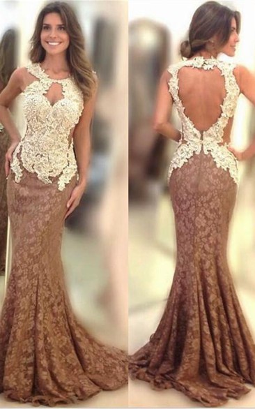 Sexy Appliques Mermaid Evening Dress Sweep Train Zipper