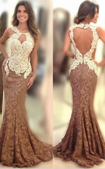 Sexy Appliques Mermaid Evening Dress Sweep Train Zipper
