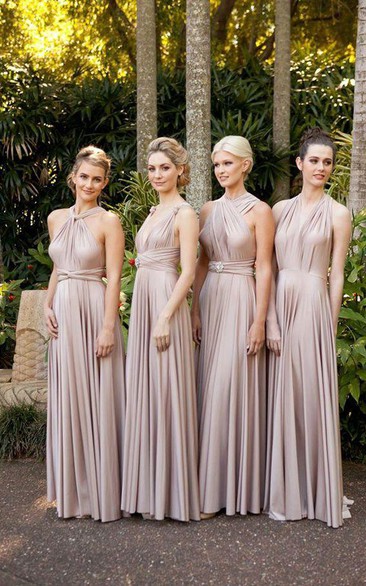 Chiffon Convertible Bridesmaid Dresses Ruffles Sleeveless Prom Gowns