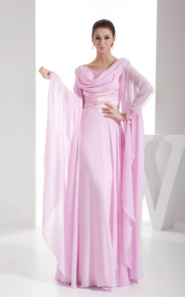 Cowl-Neck Floor-Length Chiffon Stress and Dress With Ruching