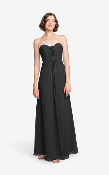 Feminine Strapless Ruched Floor-length Chiffon Dress with Empire Waist