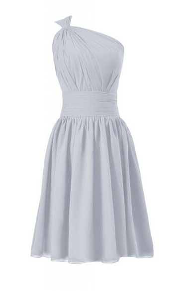 One-shoulder A-line Short Chiffon Dress With Pleats