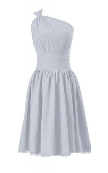 One-shoulder A-line Short Chiffon Dress With Pleats