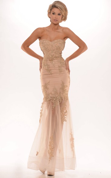 Mermaid Sweetheart Appliqued Ankle-Length Sleeveless Prom Dress With Zipper Back And Beading