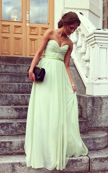 A-line Sweetheart Pleats Sleeveless Floor-Length Chiffon Prom Dresses