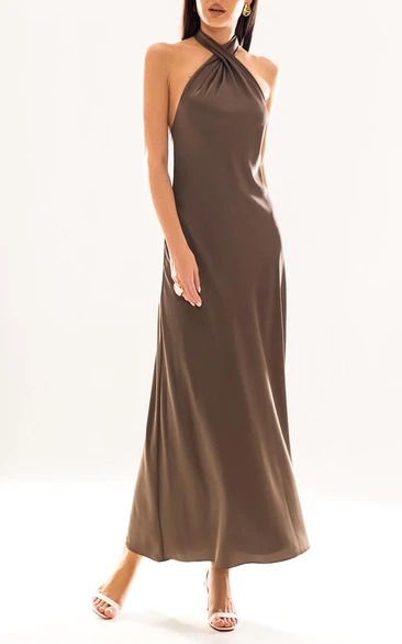 Casual A Line Satin Ankle-length Sleeveless Evening Dress