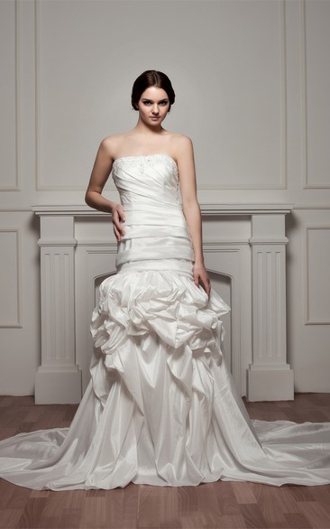 Strapless Pick-Up Ruched Beading and Gown With Pleats