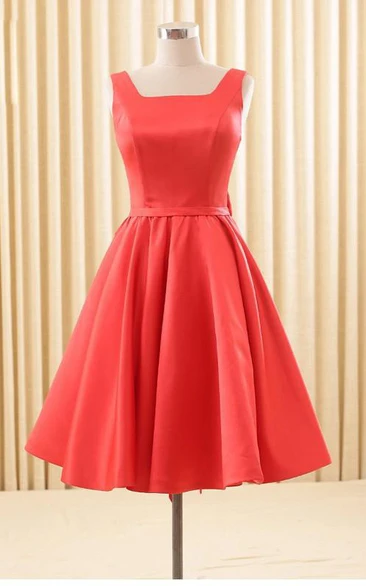 Elegant Satin Backless Bowknot Knee Length Dress