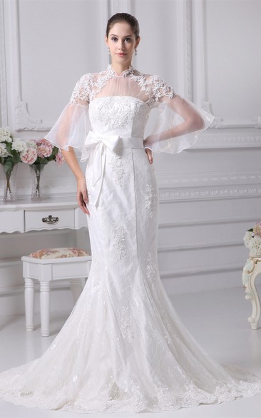 Noble Appliqued Mermaid Illusion Neckline and Dress With Ribbon