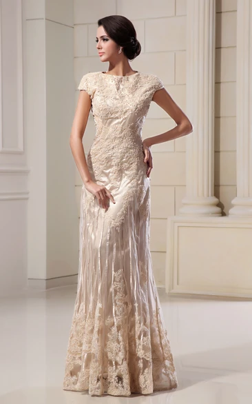 Romantic High-Neck Column Maxi Dress With Lace Appliques