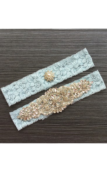 Hot Big Beaded Pearl Lace Elastic Two Piece Garter Within 16-23inch