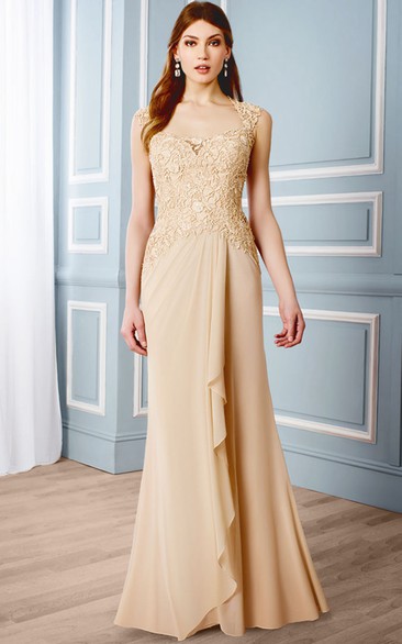 Draped Sleeveless Queen Anne Chiffon Formal Dress