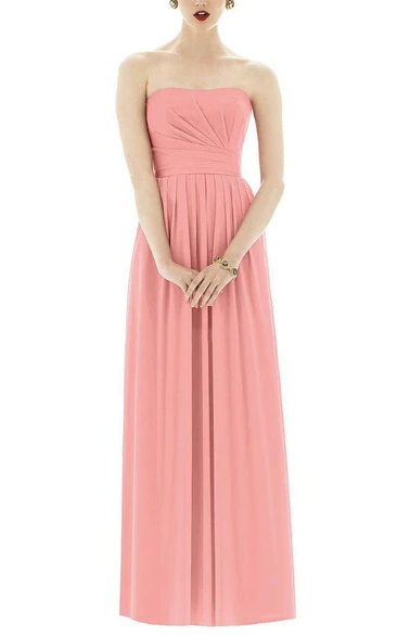 Strapless Pleated Chiffon Long Dress