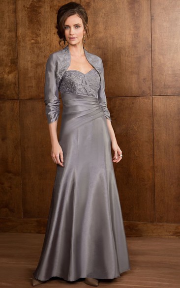 3-4 Sleeved Long Mother Of The Bride Dress With Matching Jacket And Appliques