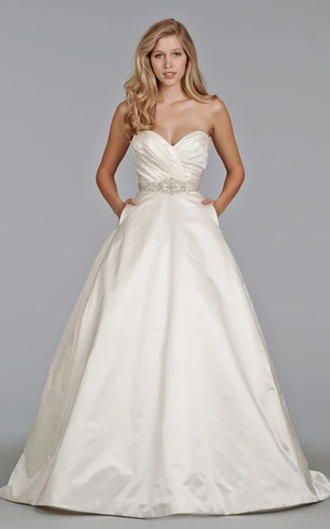 Fantastic Sweetheart Ruched Bodice Satin Ball Gown With Pockets