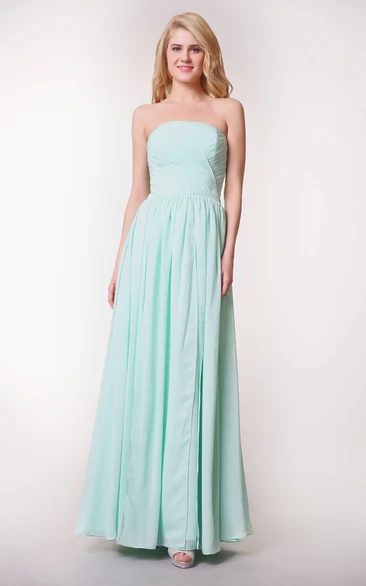 Strapless Ruched Convertible Chiffon Gown With Pleats