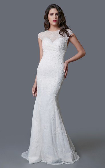 Ethereal Cap Sleeve Long Lace Sheath Dress