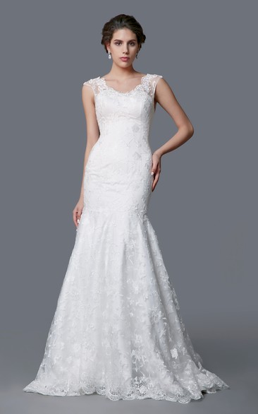 Glamorous Scoop Neckline Lace Mermaid Dress With Deep V-Back