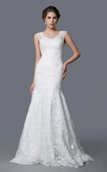 Glamorous Scoop Neckline Lace Mermaid Dress With Deep V-Back