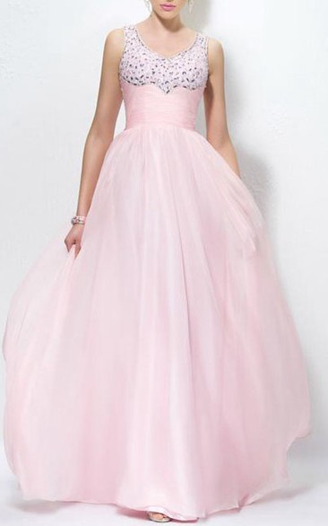 Dramatic Straps Beading V-Neck Zipper-Up A-Line Floor Length Prom Dress ed Independently