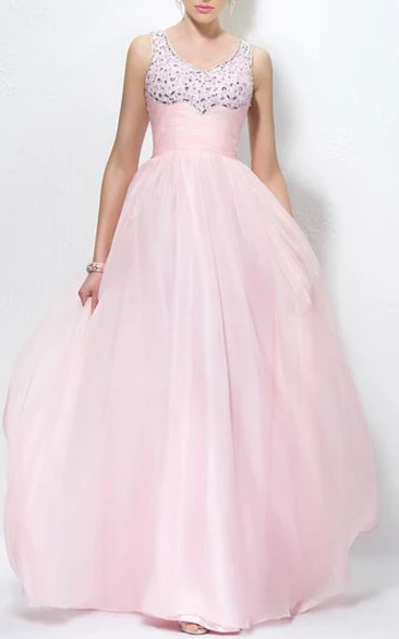 Dramatic Straps Beading V-Neck Zipper-Up A-Line Floor Length Prom Dress ed Independently